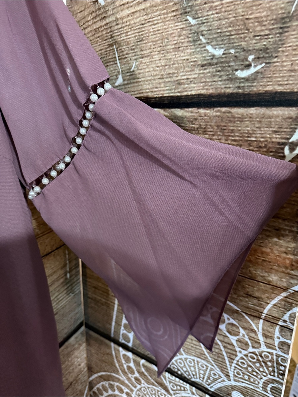 Womens Mauve Bell-Sleeve Chiffon 2 piece set - Elegant Evening - Picture 6 of 6